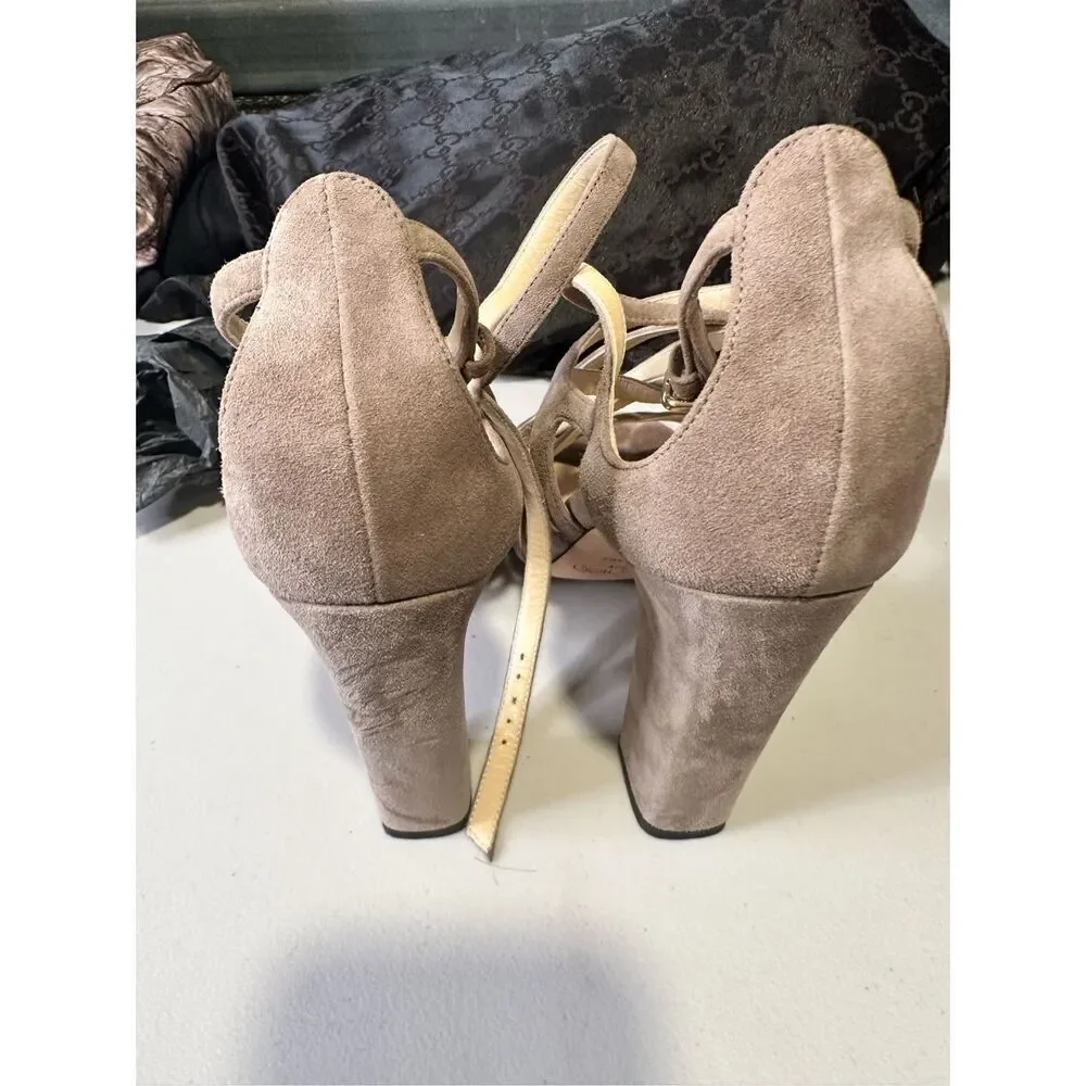 Jimmy Choo DILLAN Block Strappy Cage Block Heel Sandal Shoe Light Mocha 37 (7)